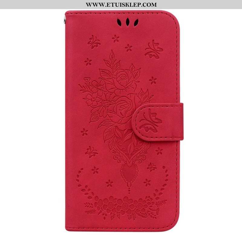 Etui Folio do Samsung Galaxy S23 Plus 5G z Łańcuch Wiązane Róże I Motyle